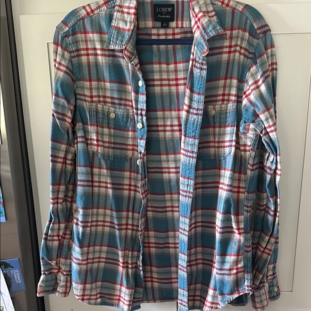 J. Crew Men's Plaid Shirt in Blue, Red, and White